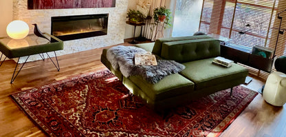 5 PCE L SHAPED SECTIONAL VINTAGE TUFTED SOFA DAYBED COUCH PROFESSIONALLY REUPHOLSTERED