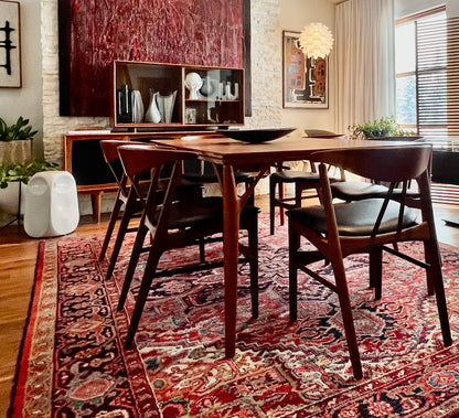 DANISH TEAK SOLID AFROMOSIA REFRESHED & REUPHOLSTERED HIGHLY SCULPTURAL MID CENTURY MODERN 1060s DINING CHAIRS