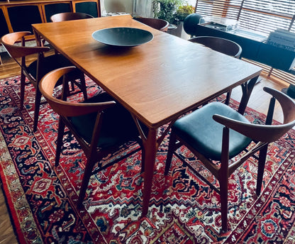 DANISH TEAK SOLID AFROMOSIA REFRESHED & REUPHOLSTERED HIGHLY SCULPTURAL MID CENTURY MODERN 1060s DINING CHAIRS
