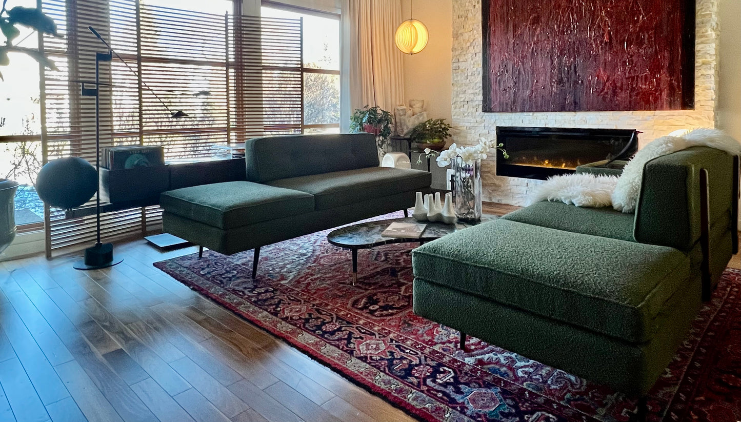 5 PCE L SHAPED SECTIONAL VINTAGE TUFTED SOFA DAYBED COUCH PROFESSIONALLY REUPHOLSTERED