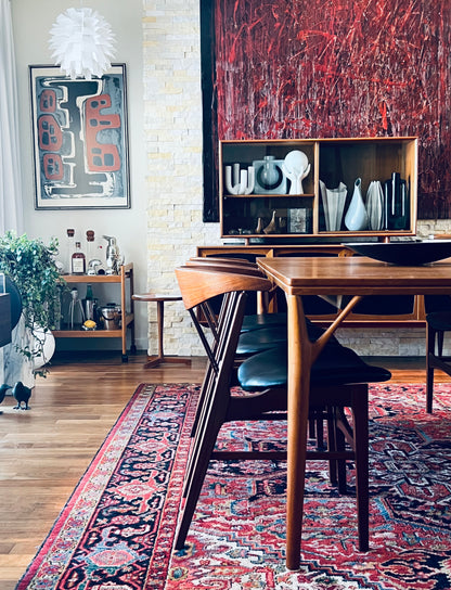 DANISH TEAK SOLID AFROMOSIA REFRESHED & REUPHOLSTERED HIGHLY SCULPTURAL MID CENTURY MODERN 1060s DINING CHAIRS