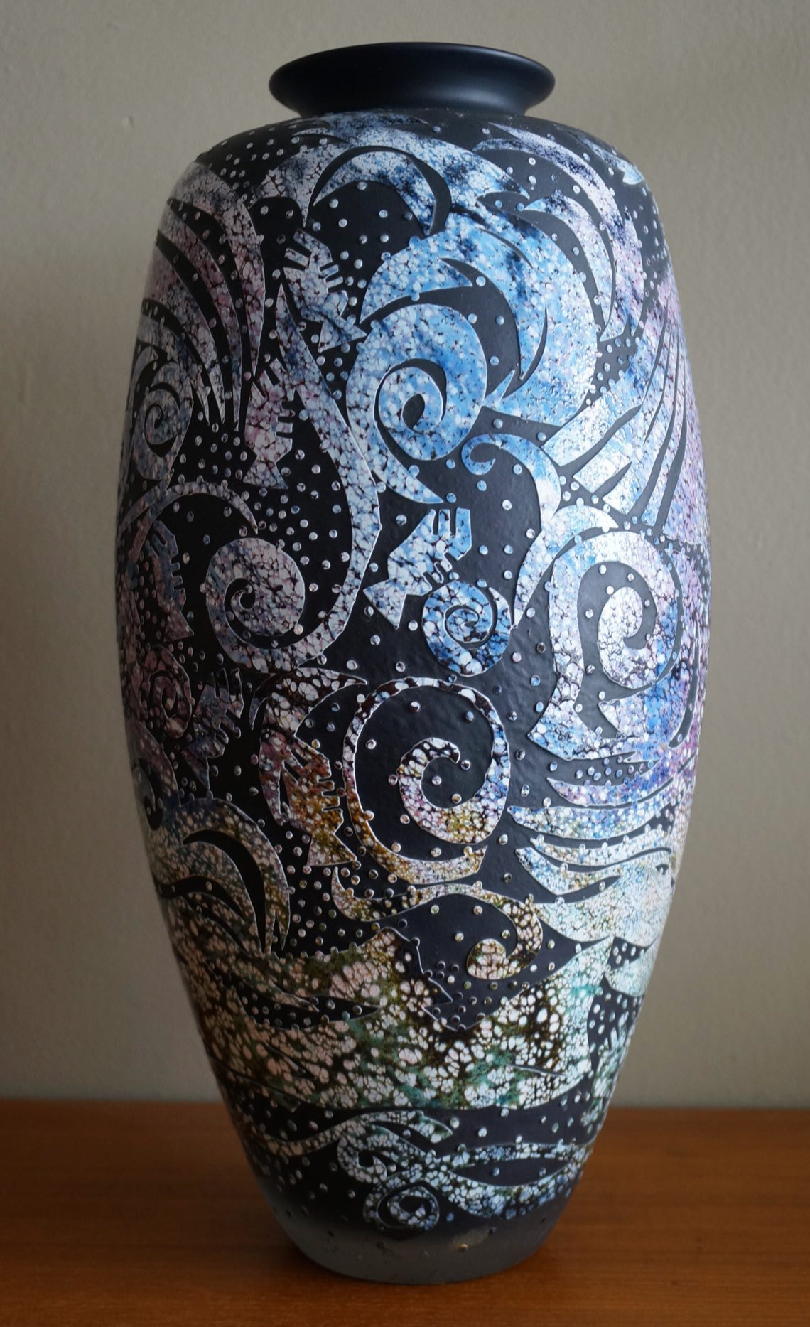 BIG THORN GLASS STUDIO OCEAN VASE by CANADIAN ARTIST JOHN KEPKIEWICZ