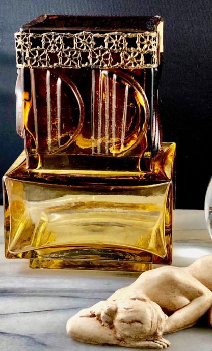 RIIHIMAKI KUMELA AMBER GLASS VASE w/ PENTTI SARPANEVA CAST BRONZE