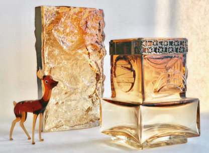 RIIHIMAKI KUMELA AMBER GLASS VASE w/ PENTTI SARPANEVA CAST BRONZE
