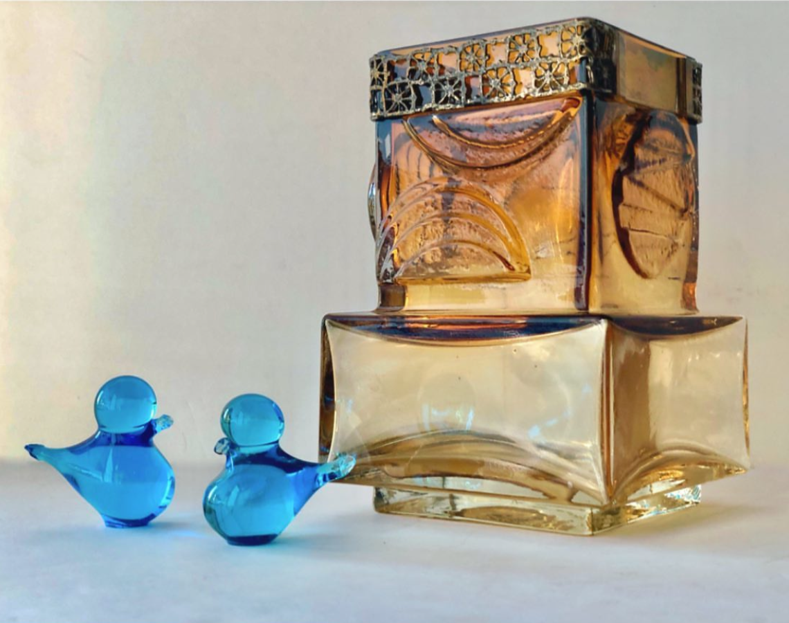 RIIHIMAKI KUMELA AMBER GLASS VASE w/ PENTTI SARPANEVA CAST BRONZE