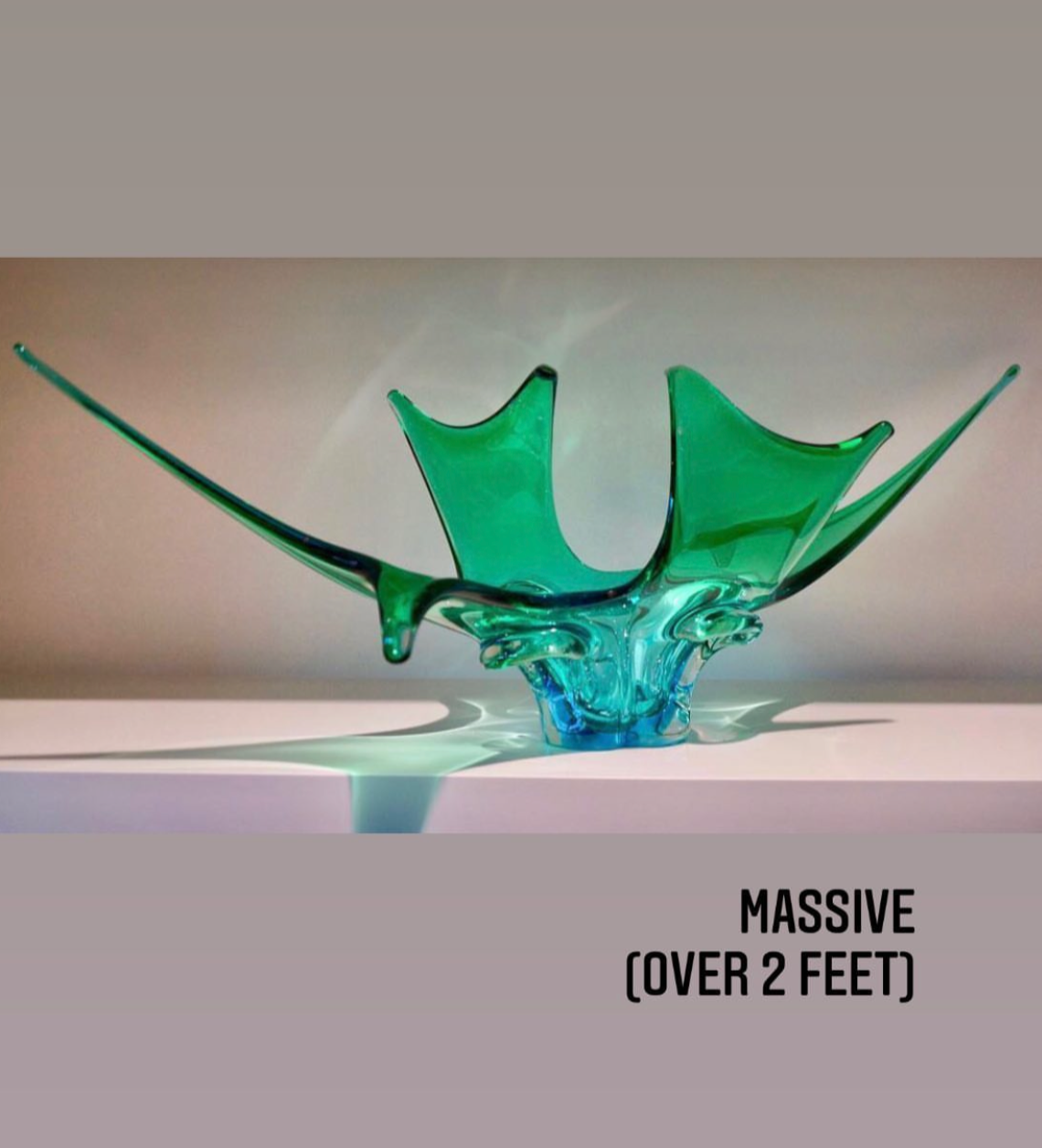 * desiger info and price GREEN BLUE 60s CANADIAN ART GLASS ANTLER STRETCH FREEFORM CENTERPIECE