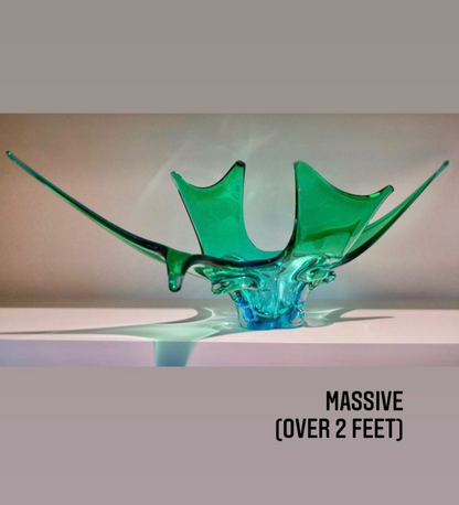 * desiger info and price GREEN BLUE 60s CANADIAN ART GLASS ANTLER STRETCH FREEFORM CENTERPIECE