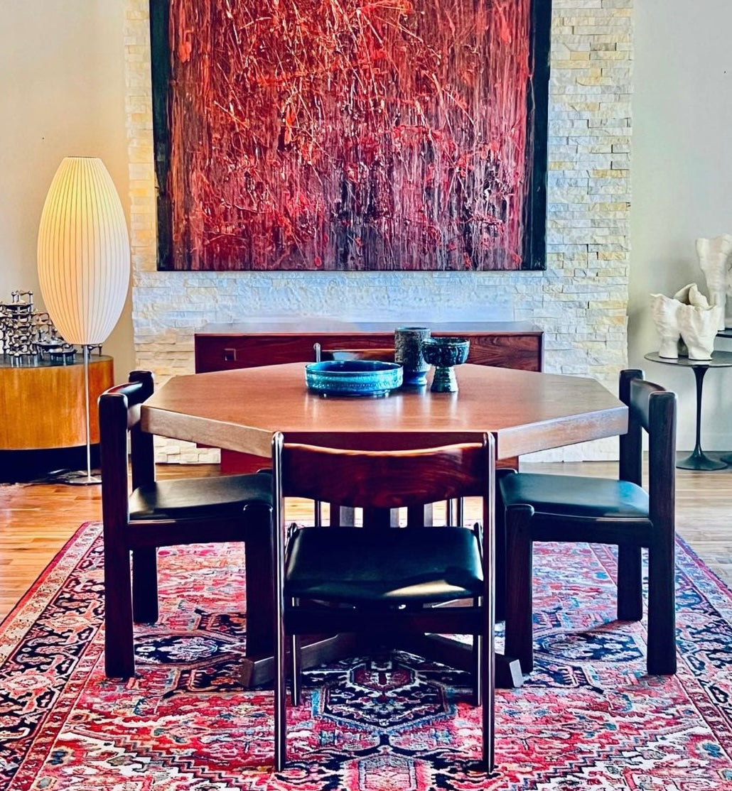 OCTAGONAL TEAK DINING TABLE WITH 2 EXTENSION LEAVES