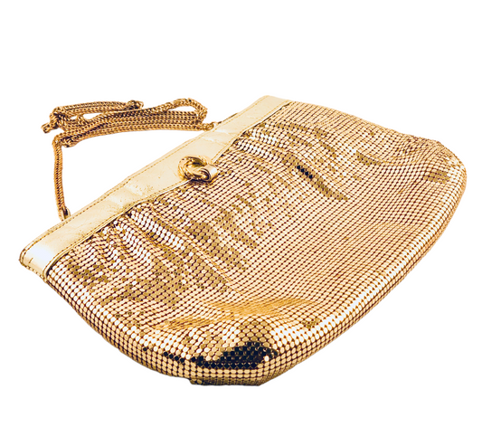 WHITING & DAVIS GOLDTONE MESH CLUTCH CHAIN STRAP SHOULDER BAG