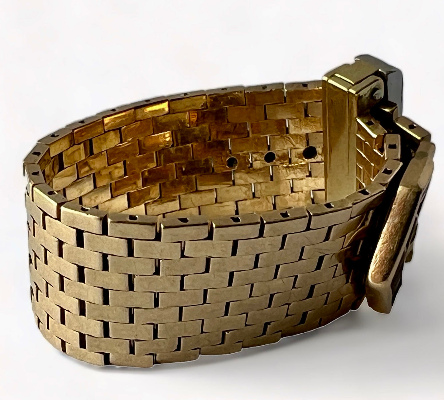SUSPENDED WHILE SEEK UPDATED APPRAISAL on the PRECIOUS METALS/INQUIRE WITH INTEREST/  YELLOW GOLD & PLATINUM MESH CARTIER STYLE BELT RING NATURAL RUBY & DIAMONDS ADJUSTABLE SIZE