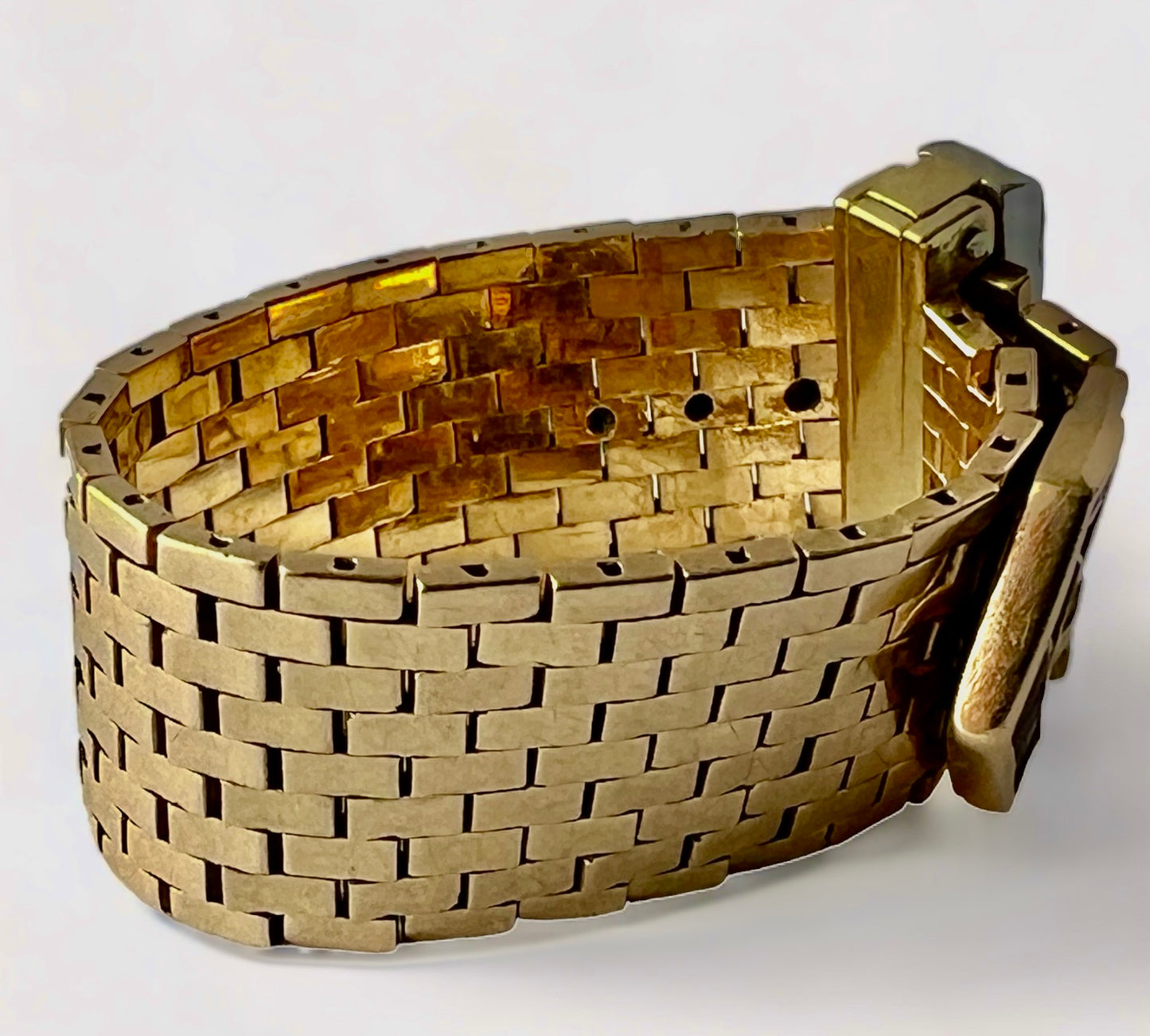 SUSPENDED WHILE SEEK UPDATED APPRAISAL on the PRECIOUS METALS/INQUIRE WITH INTEREST/  YELLOW GOLD & PLATINUM MESH CARTIER STYLE BELT RING NATURAL RUBY & DIAMONDS ADJUSTABLE SIZE