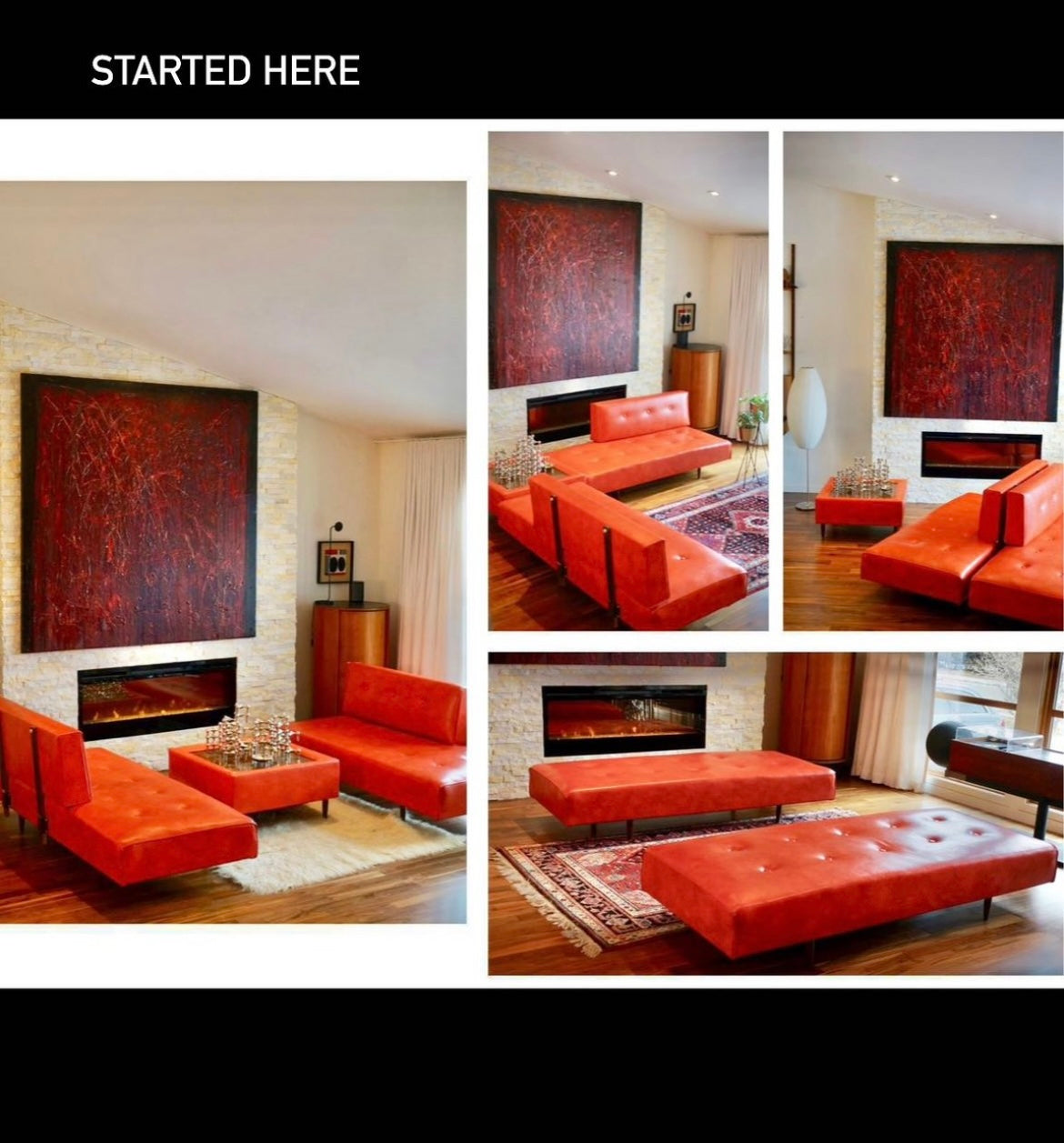 5 PCE L SHAPED SECTIONAL VINTAGE TUFTED SOFA DAYBED COUCH PROFESSIONALLY REUPHOLSTERED