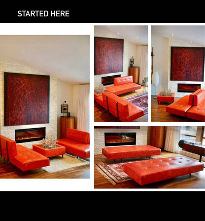 5 PCE L SHAPED SECTIONAL VINTAGE TUFTED SOFA DAYBED COUCH PROFESSIONALLY REUPHOLSTERED