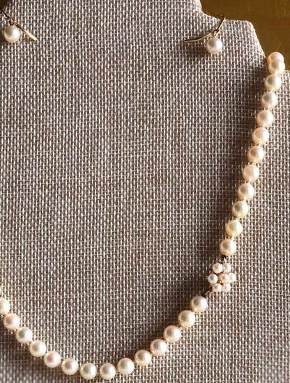 GORGEOUS REAL PEARL NECKLACE & DROP EARRINGS W/ 14KT GOLD FINDINGS