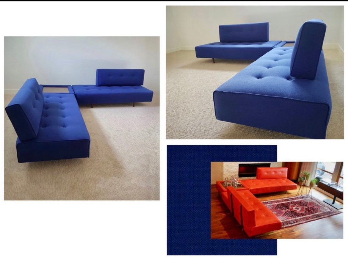 5 PCE L SHAPED SECTIONAL VINTAGE TUFTED SOFA DAYBED COUCH PROFESSIONALLY REUPHOLSTERED