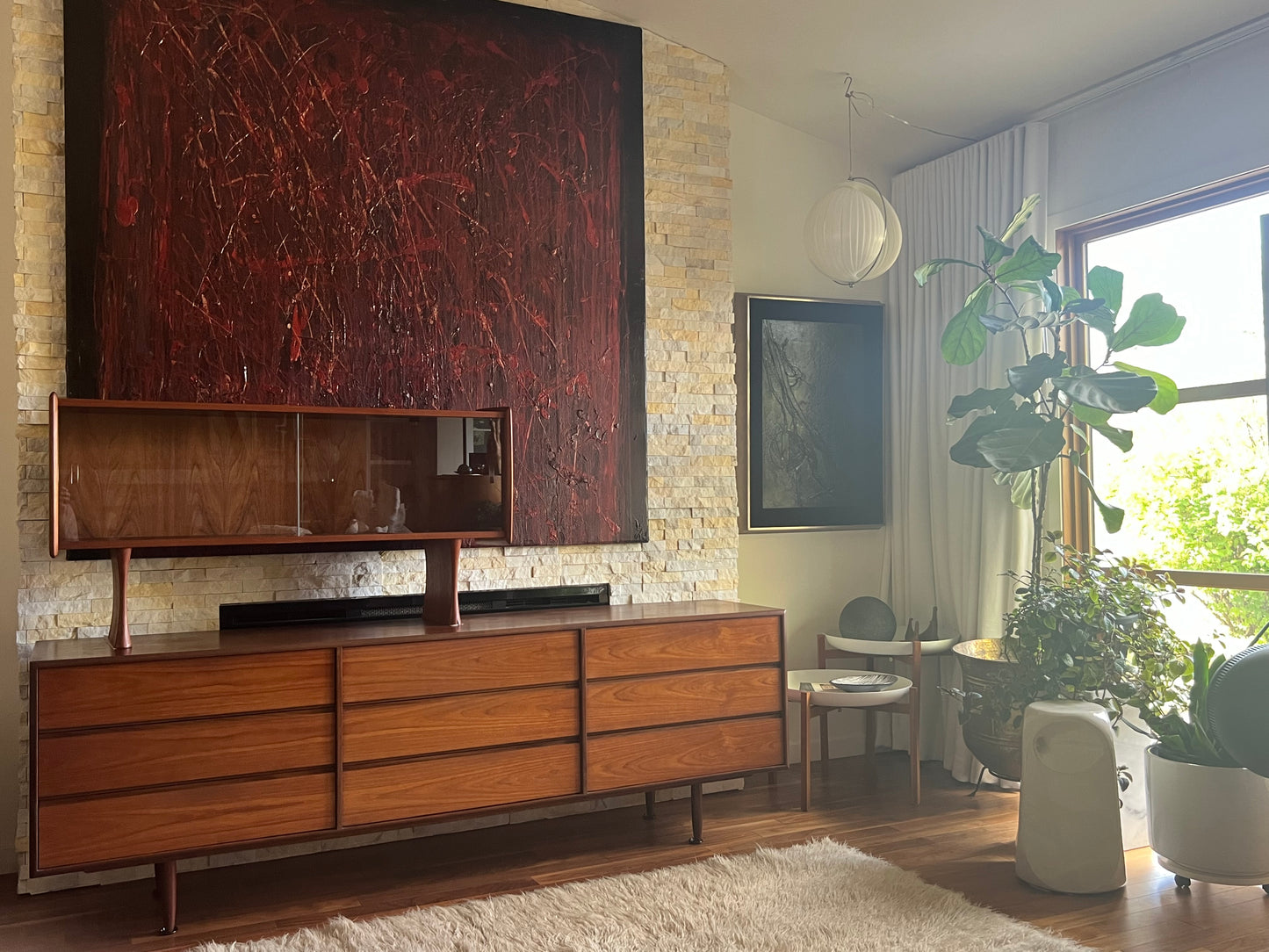 GORGEOUS 9 DRAWER 2 TONE TEAK & AFROMOSIA DRESSER w/ PEGGED LEGS and REFINISHED CASE