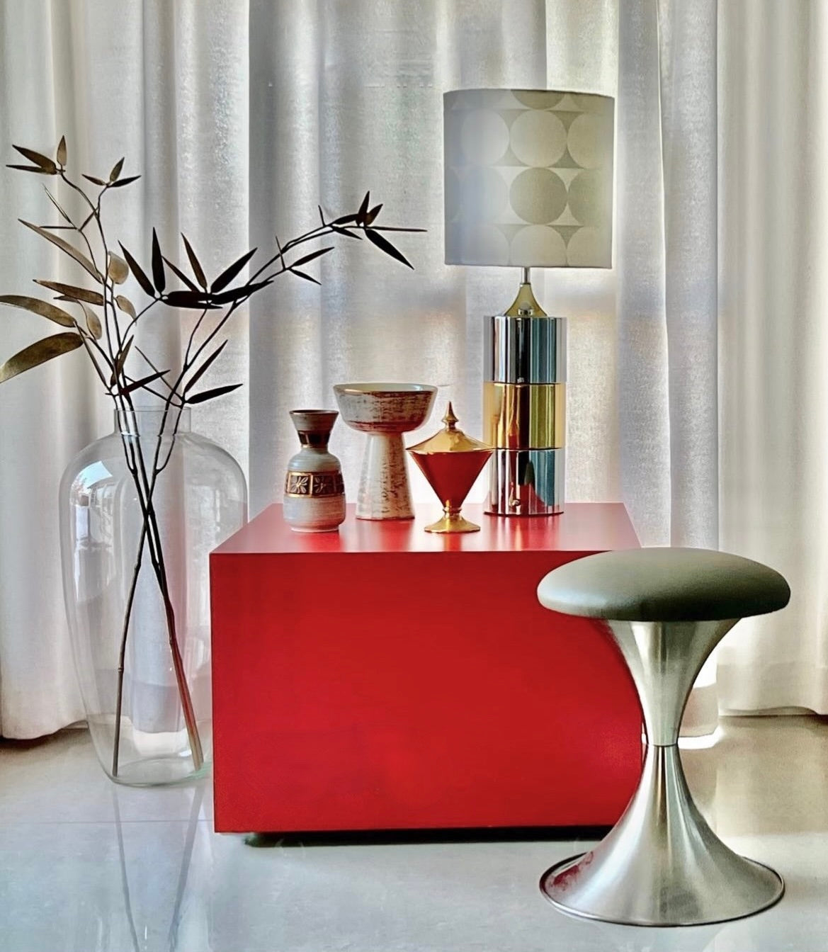 POSTMODERN RED ROLLING CUBE COFFEE/ SIDE/ CORNER TABLE