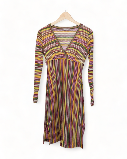 MISSONI SPORT STRIPE KNIT DEEP V NECK LONG SLEEVE MINI DRESS