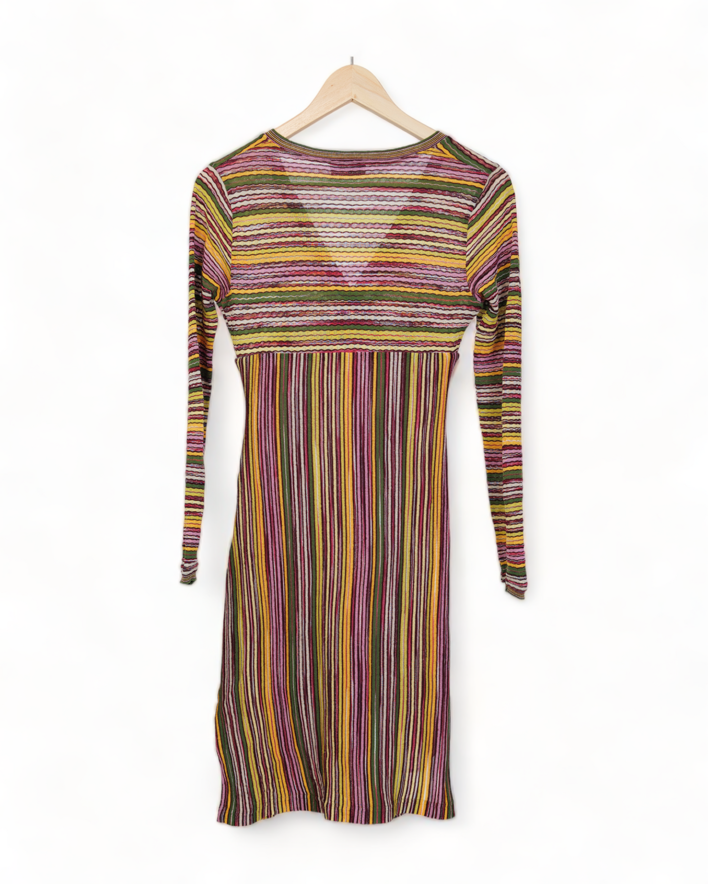 MISSONI SPORT STRIPE KNIT DEEP V NECK LONG SLEEVE MINI DRESS