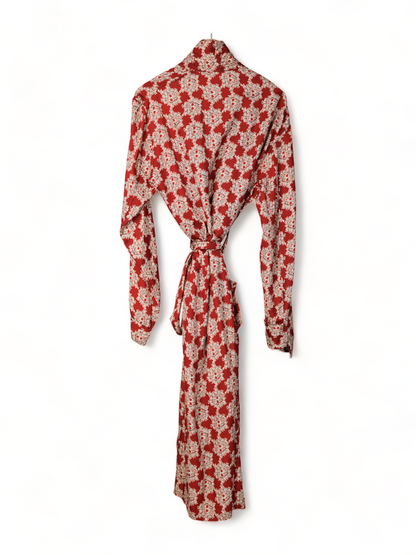 RARE FABULOUS SEXY UNISEX 1940S SMOKING JACKET SLINKY RAYON DRESSING GOWN ROBE PLAYING CARDS/POKER MOTIF