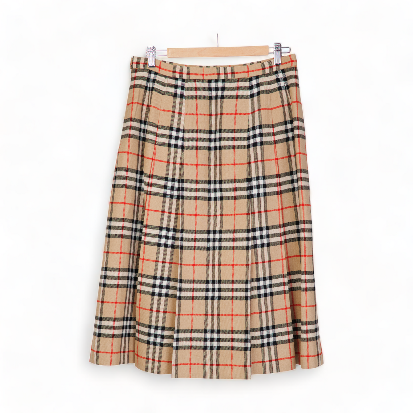 VINTAGE BURBERRY WOOL NOVA CHECK PLAID PLEATED A-LINE LONG MIDI SKIRT