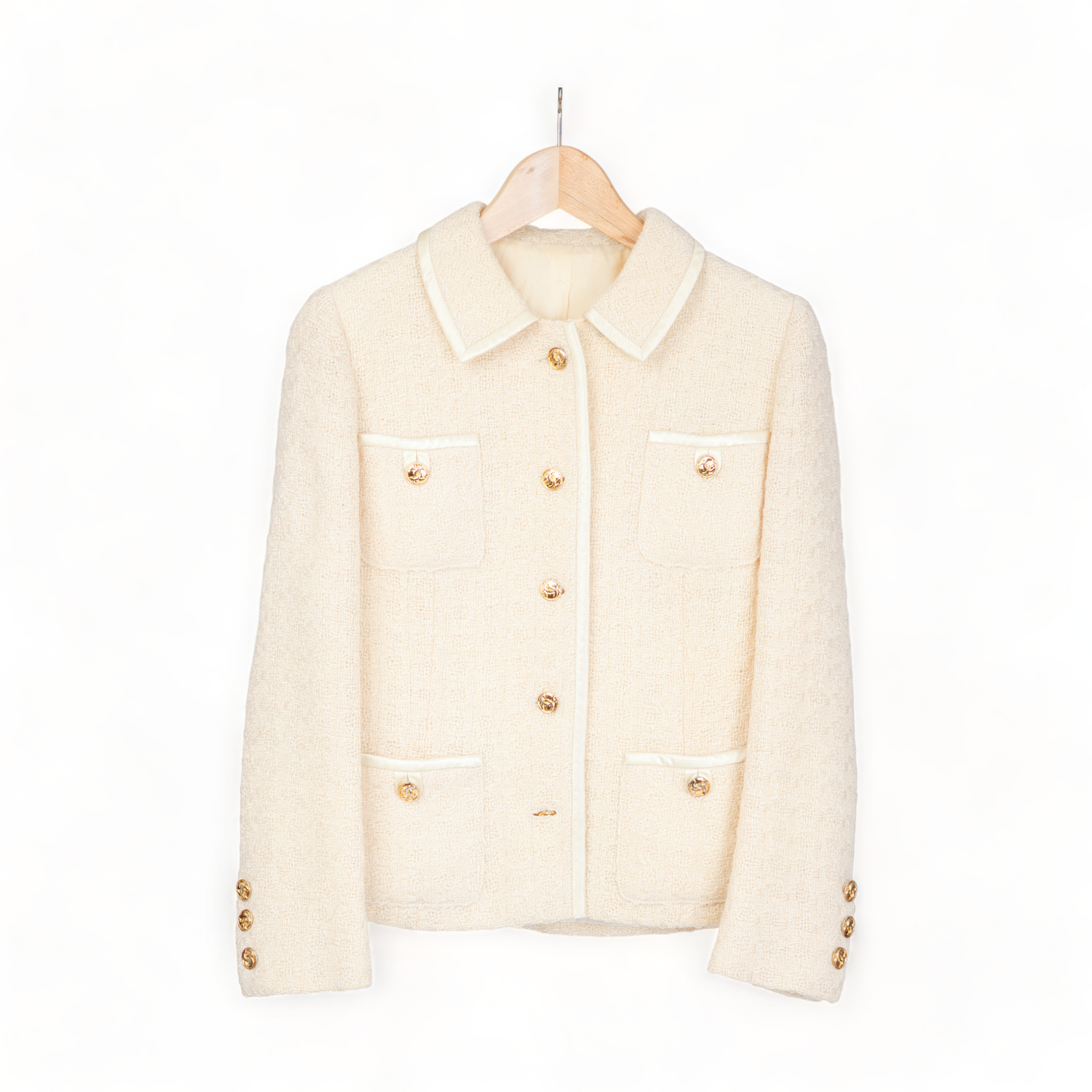AUCKIE SANFT LINTON CREAM TWEED JACKET & SKIRT SET & DOUBLE CC GOLD BUTTONS