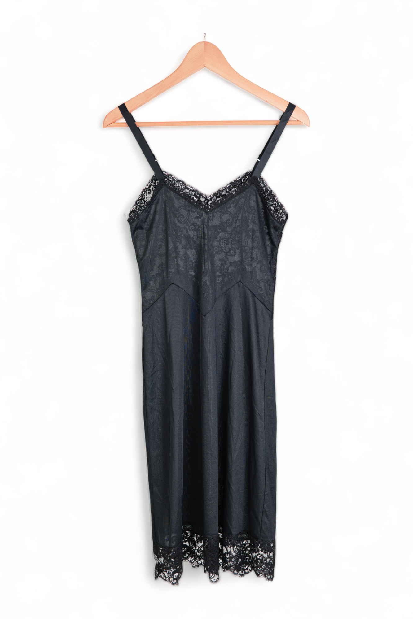PINUP LINGERIE VINTAGE BLACK LACE FRONT SLIP