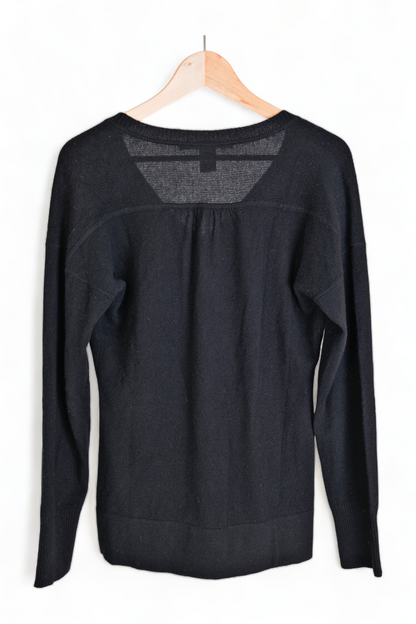 BLACK DIANE VON FURSTENBERG CASHMERE SEMI-SHEER V NECK SWEATER TOP