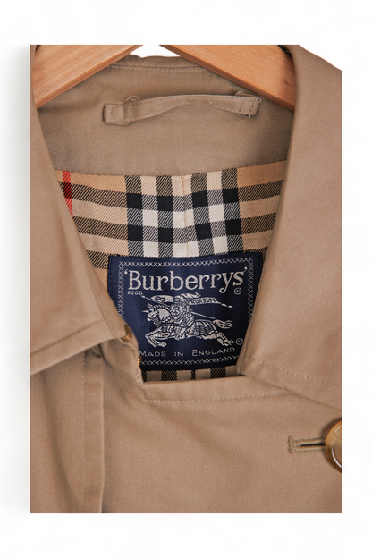 ICONIC VINTAGE BURBERRY PRORSUM OLIVE-TAN HAYMARKET PLAID DOUBLE BREASTED TRENCH COAT