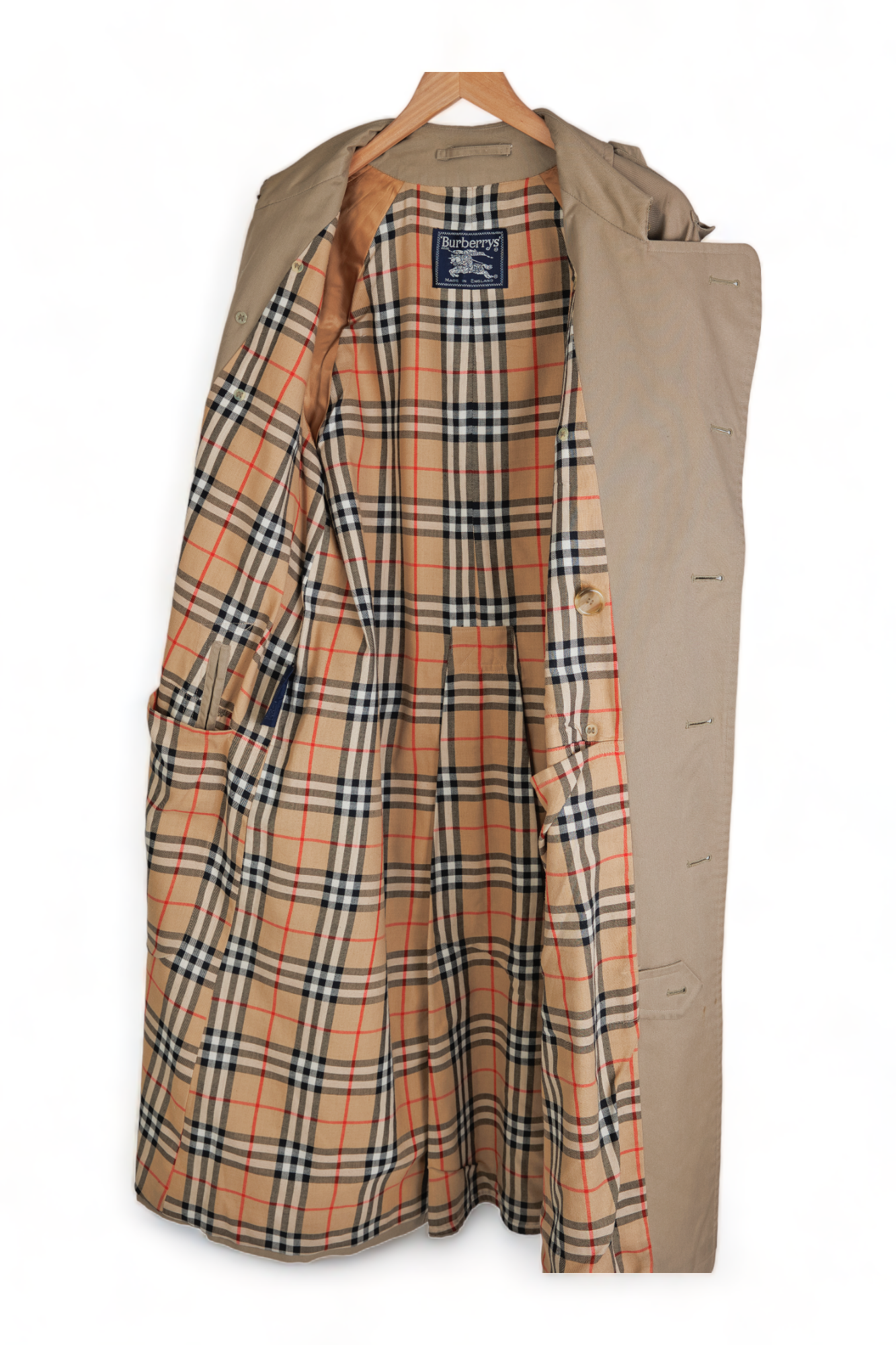 ICONIC VINTAGE BURBERRY PRORSUM OLIVE-TAN HAYMARKET PLAID DOUBLE BREASTED TRENCH COAT