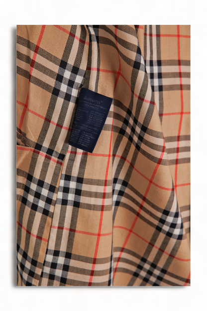 ICONIC VINTAGE BURBERRY PRORSUM OLIVE-TAN HAYMARKET PLAID DOUBLE BREASTED TRENCH COAT