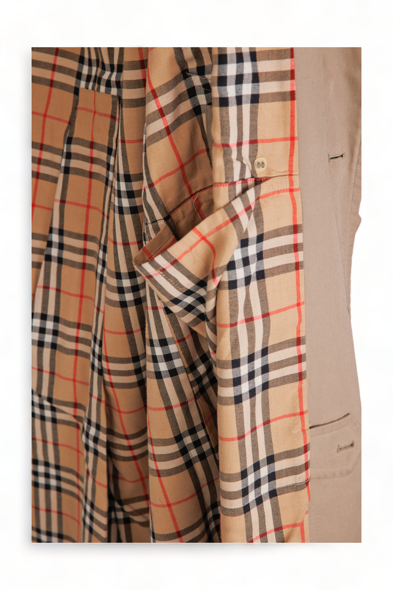 ICONIC VINTAGE BURBERRY PRORSUM OLIVE-TAN HAYMARKET PLAID DOUBLE BREASTED TRENCH COAT