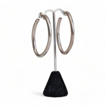 VINTAGE HOLLOWWARE UNIQUE OVAL HOOP STERLING SILVER EARRINGS PIERCED