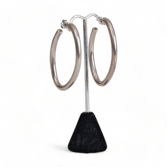 VINTAGE HOLLOWWARE UNIQUE OVAL HOOP STERLING SILVER EARRINGS PIERCED