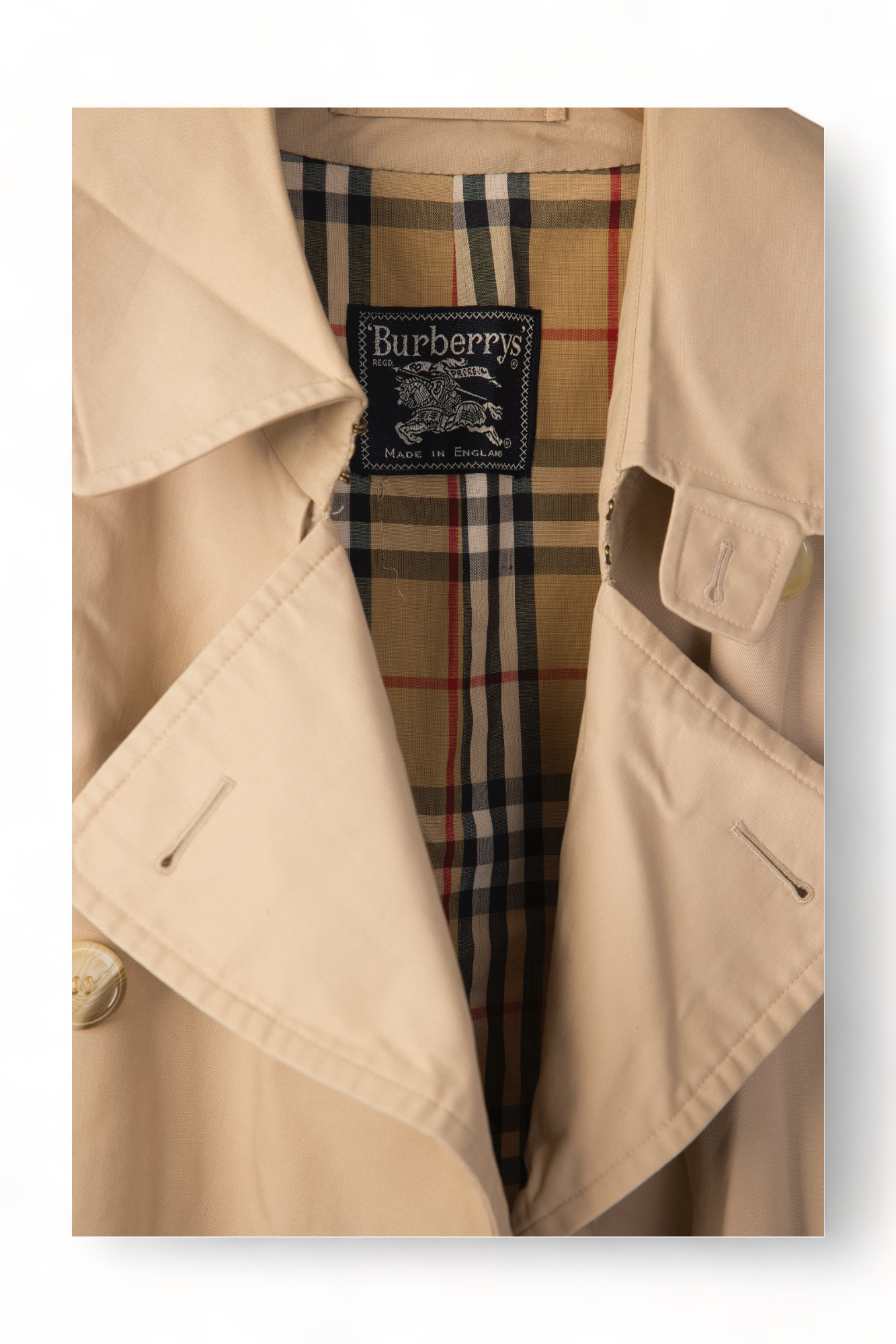 ICONIC VINTAGE BURBERRY HAYMARKET PLAID PRORSUM LIGHT TAN DOUBLE BREASTED TRENCH COAT