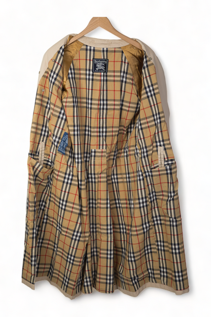 ICONIC VINTAGE BURBERRY HAYMARKET PLAID PRORSUM LIGHT TAN DOUBLE BREASTED TRENCH COAT
