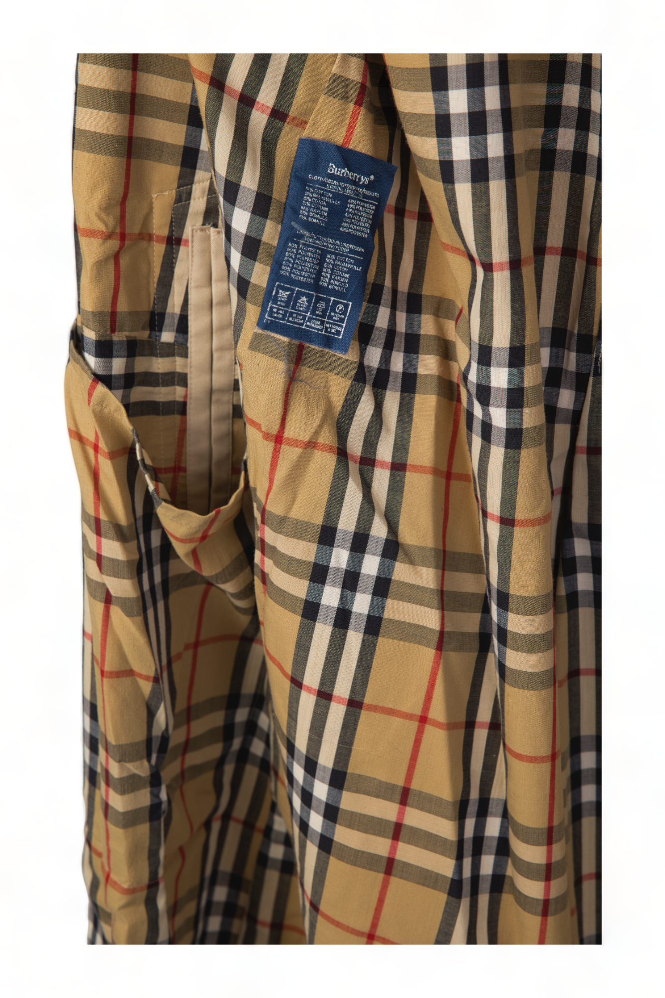 ICONIC VINTAGE BURBERRY HAYMARKET PLAID PRORSUM LIGHT TAN DOUBLE BREASTED TRENCH COAT