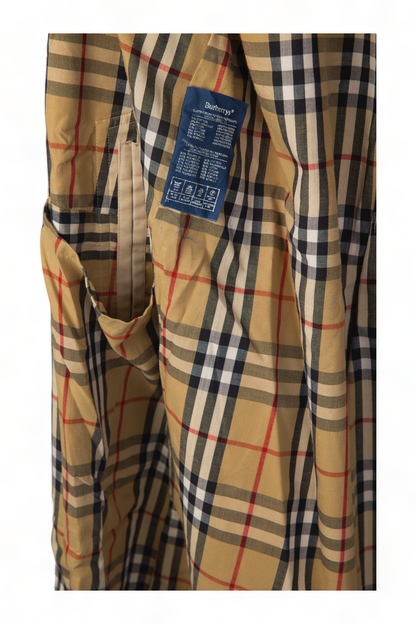 ICONIC VINTAGE BURBERRY HAYMARKET PLAID PRORSUM LIGHT TAN DOUBLE BREASTED TRENCH COAT