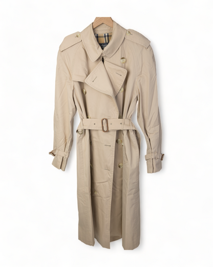 ICONIC VINTAGE BURBERRY HAYMARKET PLAID PRORSUM LIGHT TAN DOUBLE BREASTED TRENCH COAT