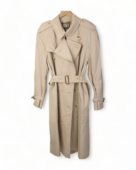 ICONIC VINTAGE BURBERRY HAYMARKET PLAID PRORSUM LIGHT TAN DOUBLE BREASTED TRENCH COAT