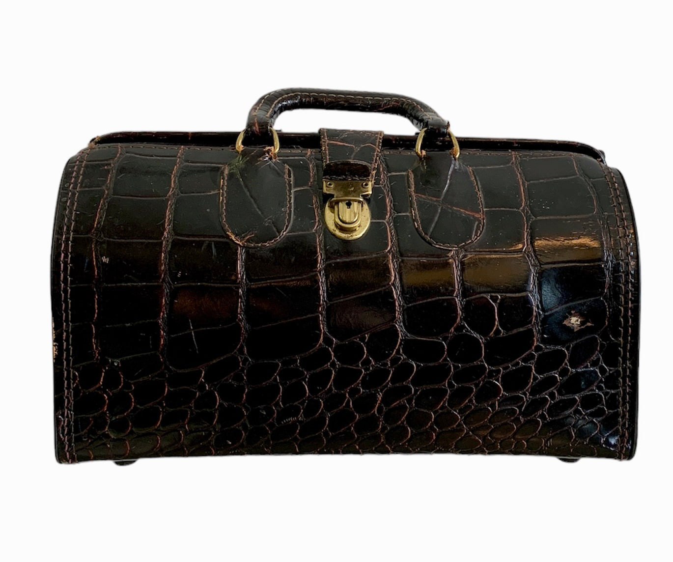 VINTAGE EMBOSSED LEATHER COWHIDE UPJOHN  DOCTORS BAG PURSE SMALL CASE