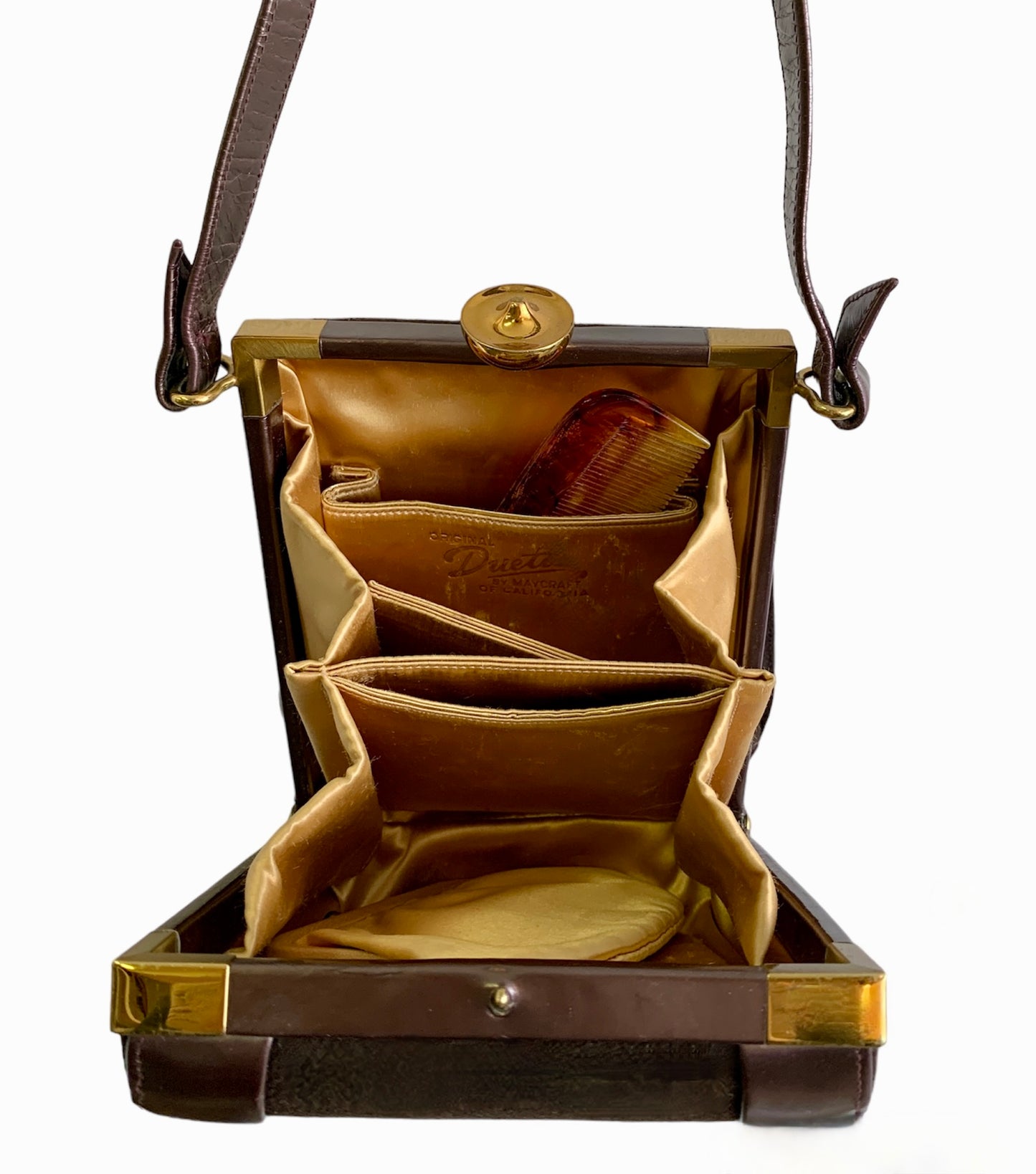 VINTAGE BRONZE LEATHER & WOOL 'ORIGINAL DUETTE' by MAYCRAFT of CALIFORNIA 1940'S HANDBAG PURSE