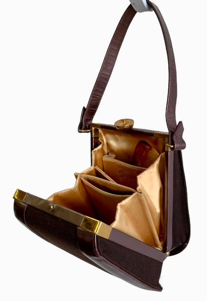 VINTAGE BRONZE LEATHER & WOOL 'ORIGINAL DUETTE' by MAYCRAFT of CALIFORNIA 1940'S HANDBAG PURSE