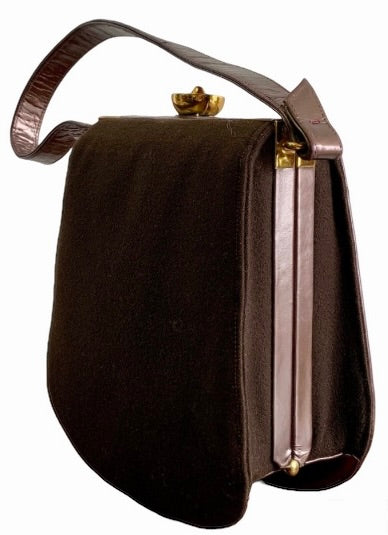 VINTAGE BRONZE LEATHER & WOOL 'ORIGINAL DUETTE' by MAYCRAFT of CALIFORNIA 1940'S HANDBAG PURSE