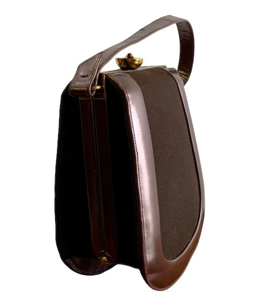 VINTAGE BRONZE LEATHER & WOOL 'ORIGINAL DUETTE' by MAYCRAFT of CALIFORNIA 1940'S HANDBAG PURSE