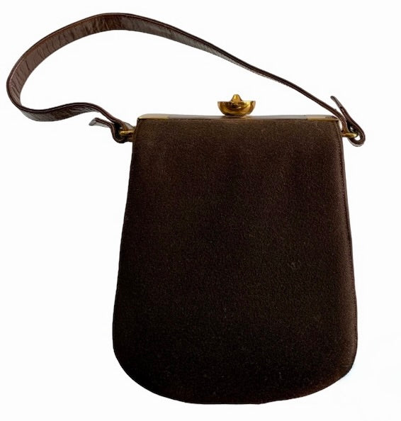 VINTAGE BRONZE LEATHER & WOOL 'ORIGINAL DUETTE' by MAYCRAFT of CALIFORNIA 1940'S HANDBAG PURSE