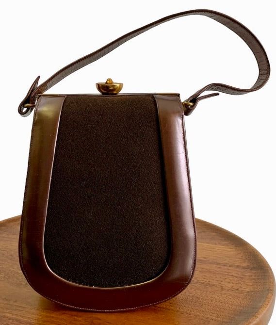VINTAGE BRONZE LEATHER & WOOL 'ORIGINAL DUETTE' by MAYCRAFT of CALIFORNIA 1940'S HANDBAG PURSE