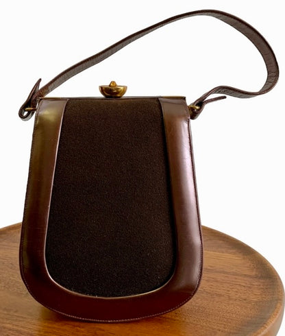 VINTAGE BRONZE LEATHER & WOOL 'ORIGINAL DUETTE' by MAYCRAFT of CALIFORNIA 1940'S HANDBAG PURSE