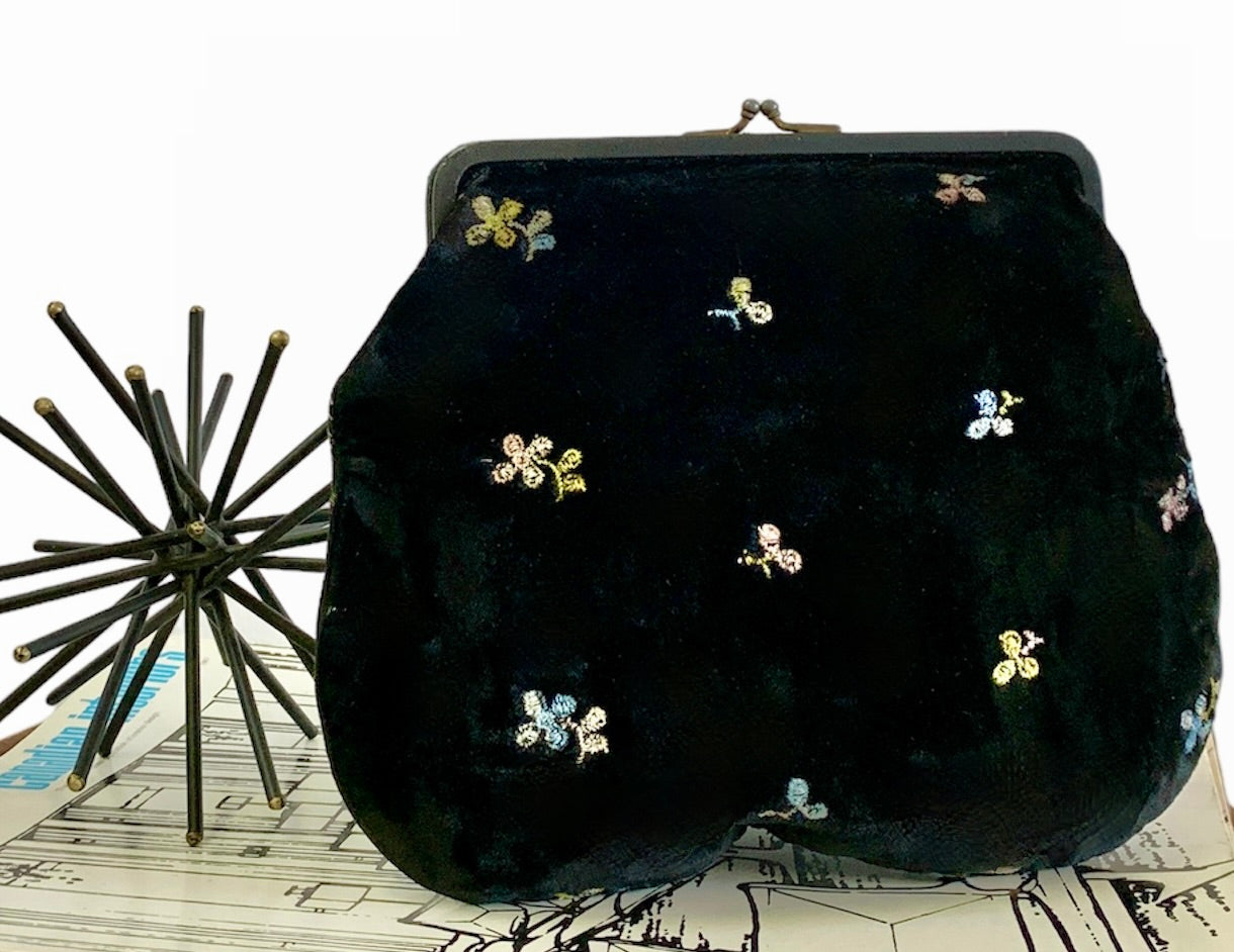 VINTAGE BLACK VELVET CLUTCH/ FITS A PHONE PURSE