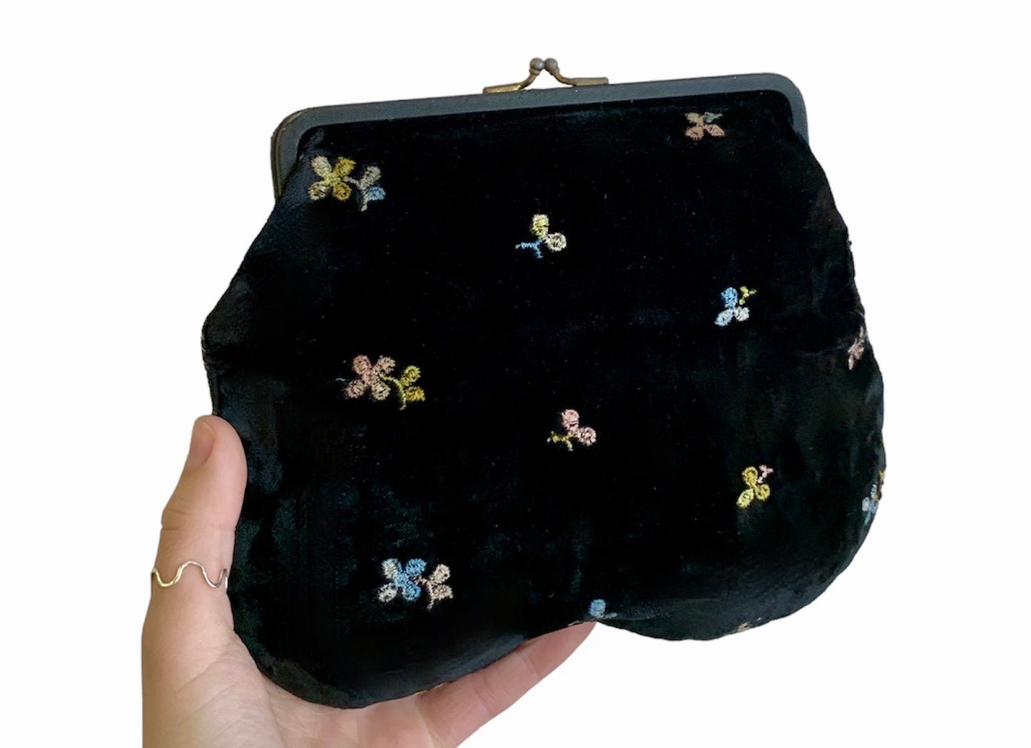 VINTAGE BLACK VELVET CLUTCH/ FITS A PHONE PURSE